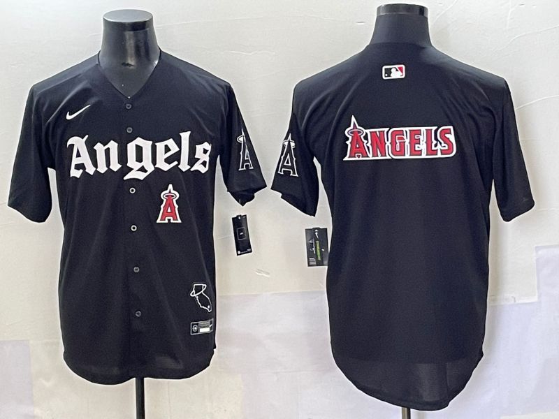 Men 2025 Los Angeles Angels Blank Black Five generations Joint Name Nike MLB Jersey style 14->los angeles angels->MLB Jersey